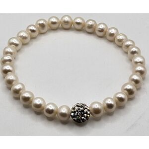 Genuine Pearl Beaded Bracelet with Accent Bead | Fresh Water Pearls 6.25in